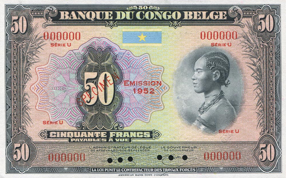 Front of Belgian Congo p16s: 50 Francs from 1941
