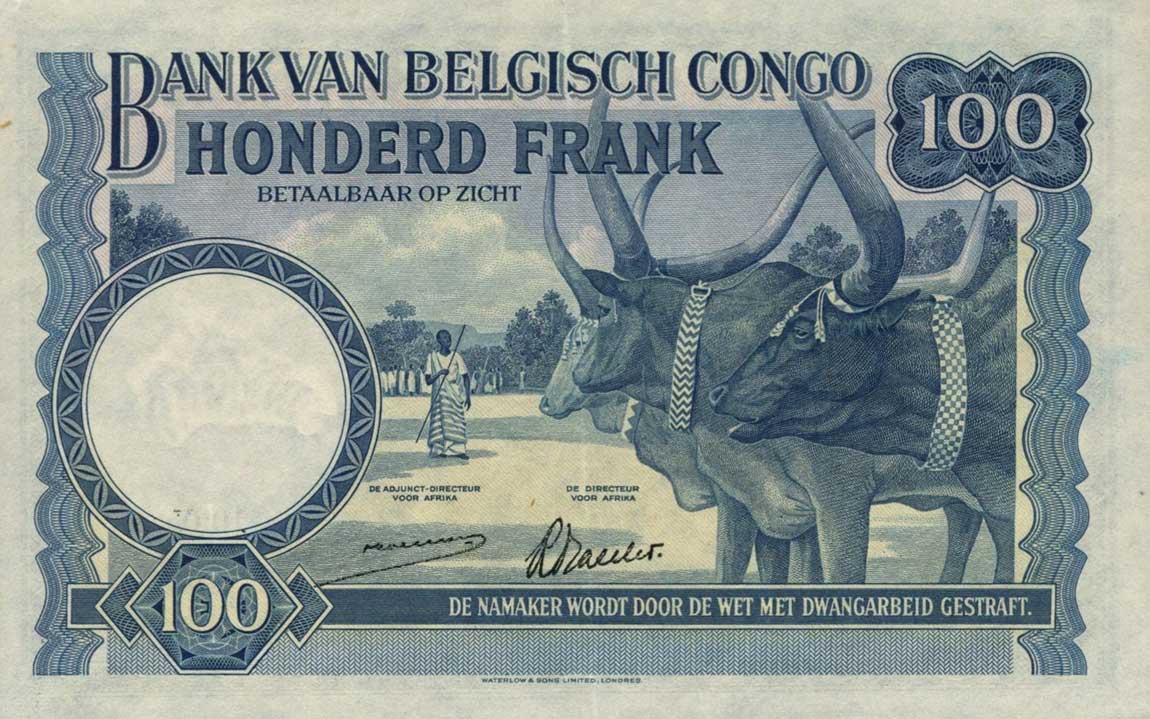 Back of Belgian Congo p17a: 100 Francs from 1944