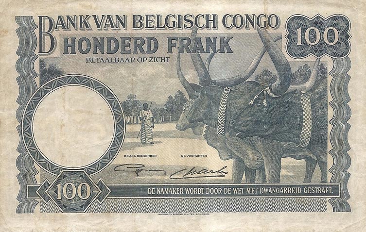 Back of Belgian Congo p17c: 100 Francs from 1946