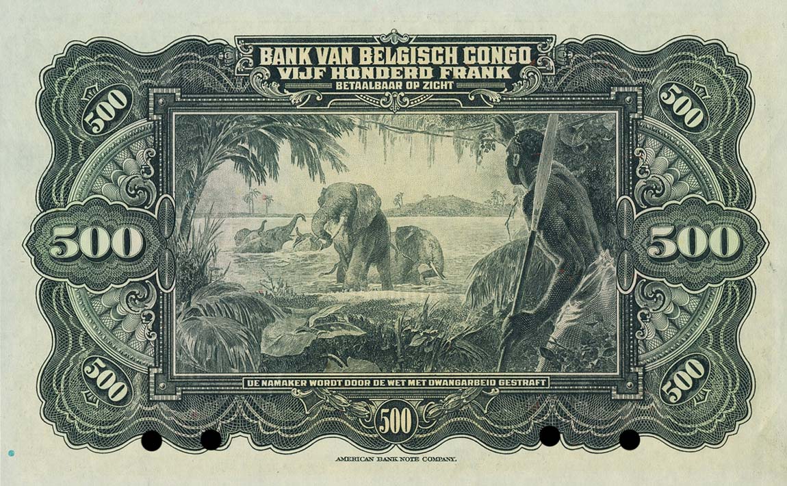 Back of Belgian Congo p18s: 500 Francs from 1929
