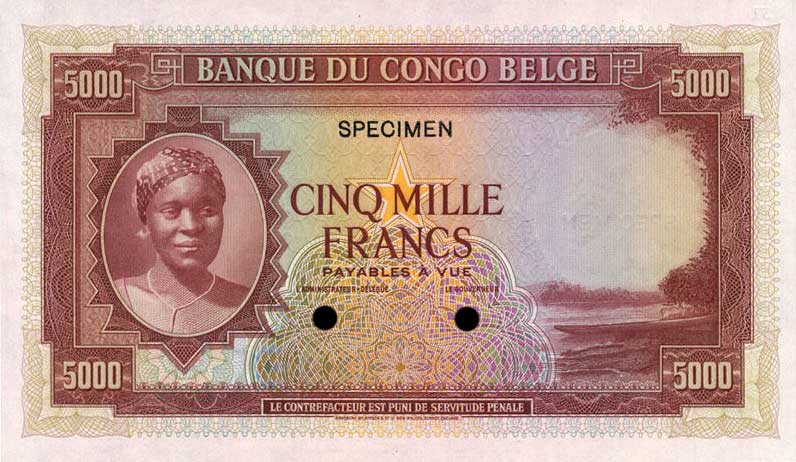 Front of Belgian Congo p19As: 5000 Francs from 1950