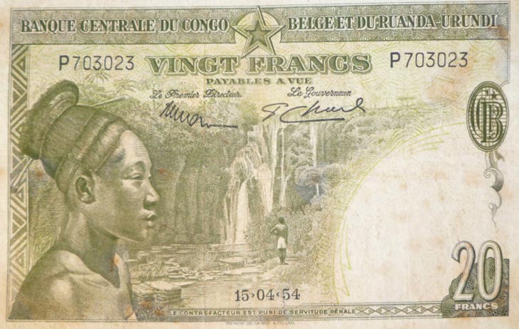 Front of Belgian Congo p26a: 20 Francs from 1953