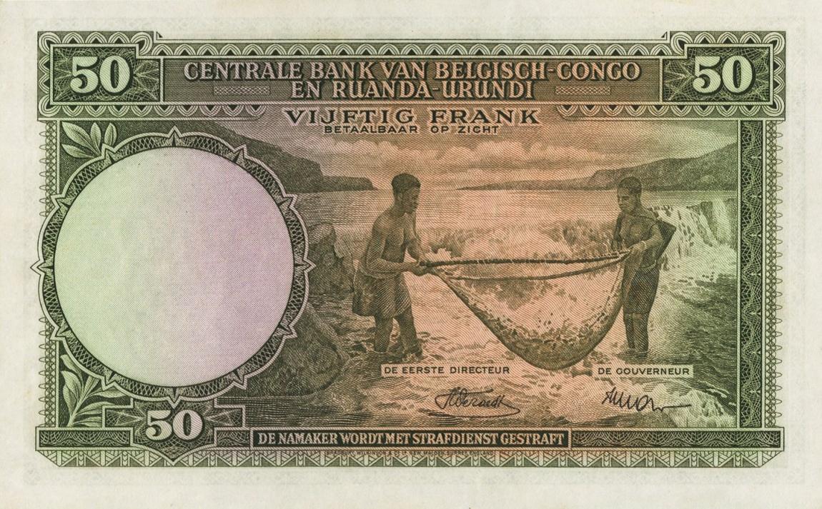Back of Belgian Congo p27b: 50 Francs from 1955