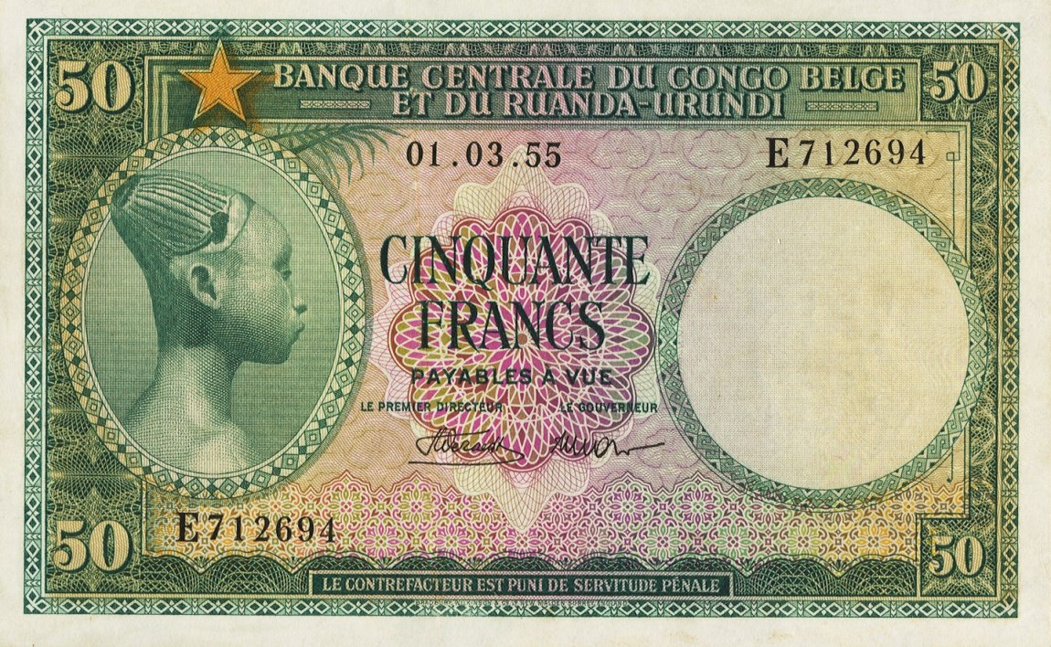 Front of Belgian Congo p27b: 50 Francs from 1955