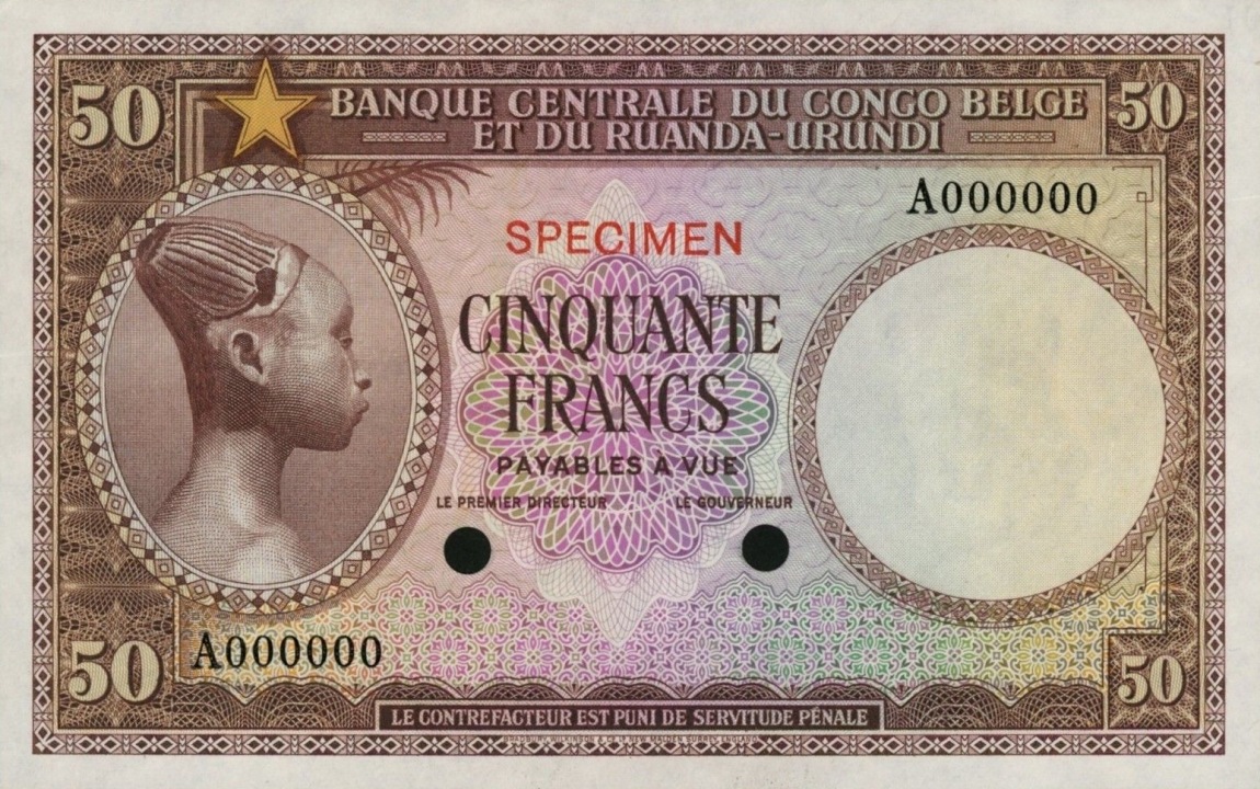 Front of Belgian Congo p27ct: 50 Francs from 1953