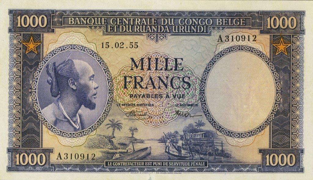 Front of Belgian Congo p29b: 1000 Francs from 1955