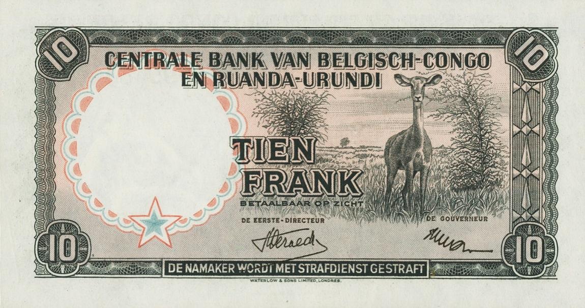 Back of Belgian Congo p30a: 10 Francs from 1955