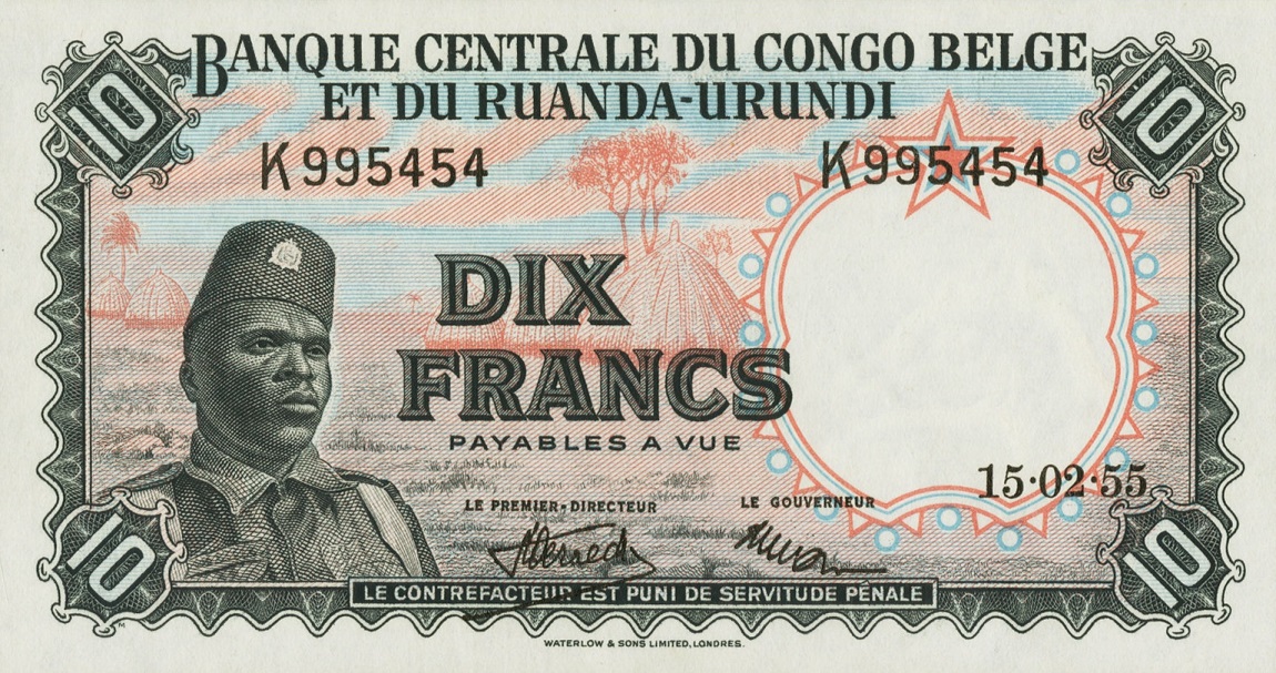 Front of Belgian Congo p30a: 10 Francs from 1955