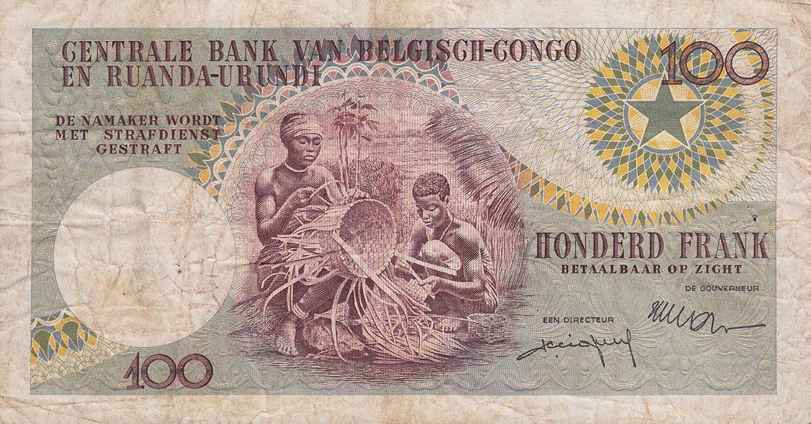 Back of Belgian Congo p33b: 100 Francs from 1956