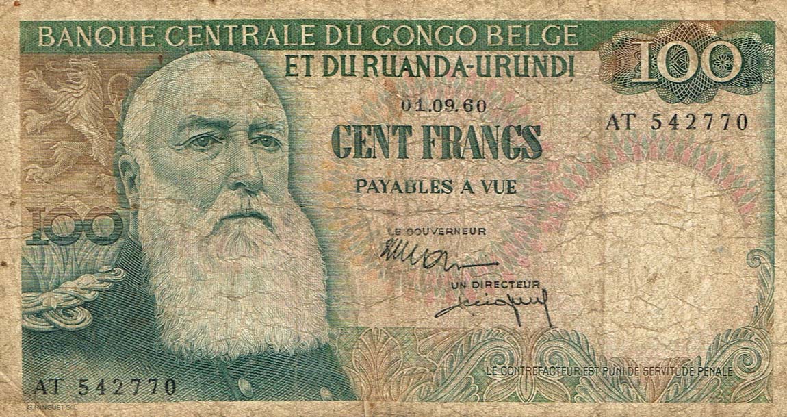 Front of Belgian Congo p33c: 100 Francs from 1960