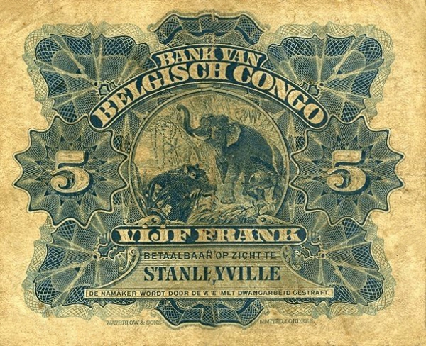 Back of Belgian Congo p4C: 5 Francs from 1914
