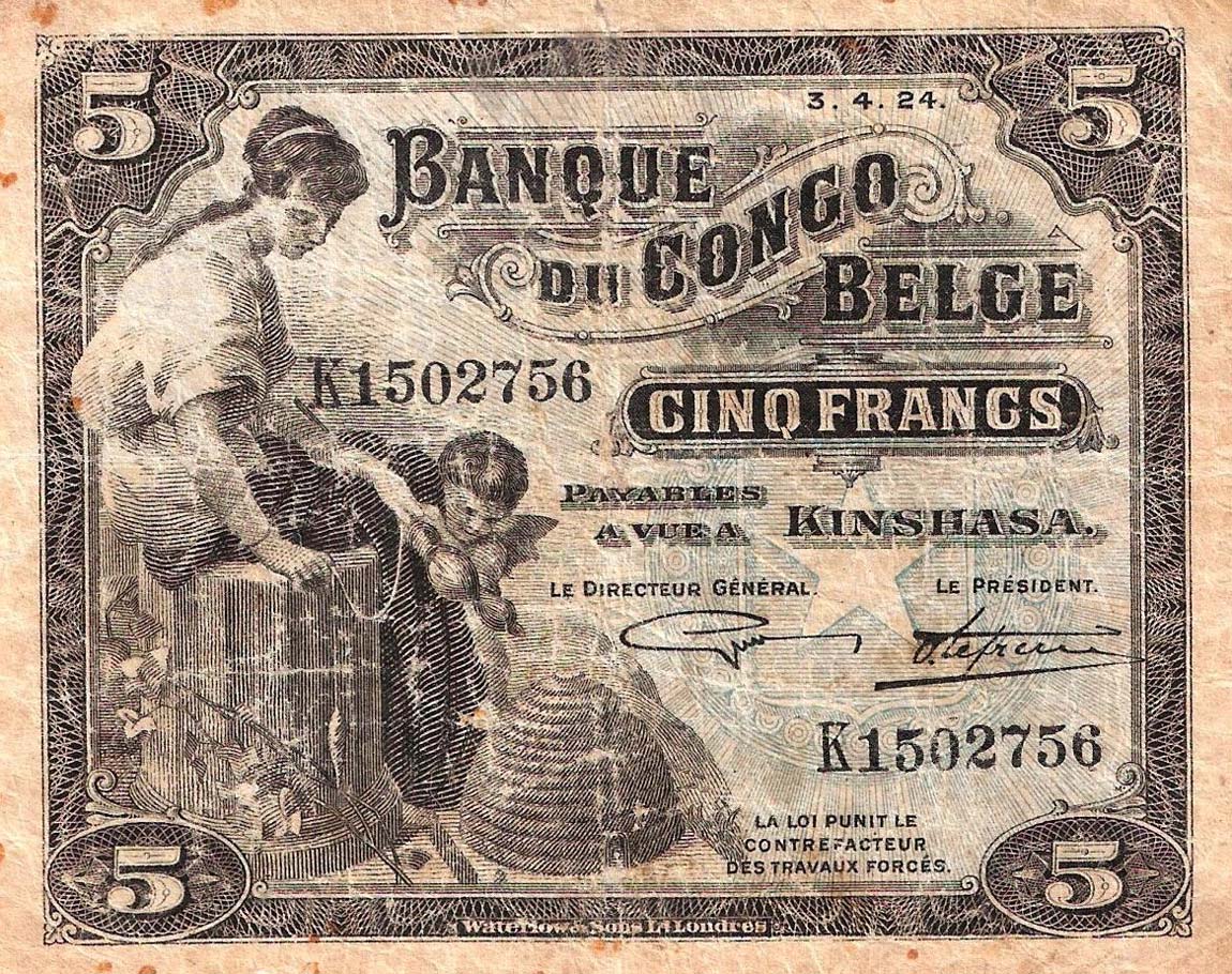 Front of Belgian Congo p4a: 5 Francs from 1914