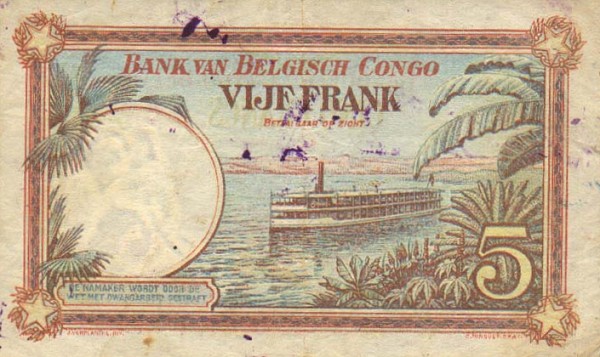 Back of Belgian Congo p8e: 5 Francs from 1929
