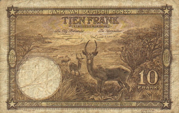 Back of Belgian Congo p9: 10 Francs from 1937