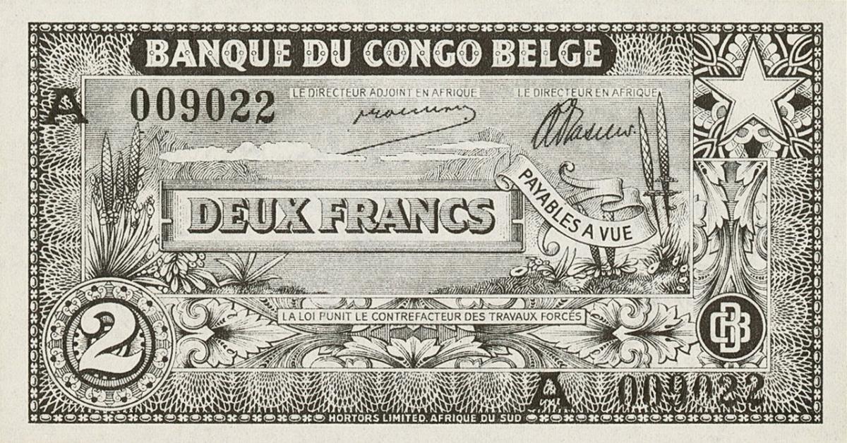 Front of Belgian Congo p12A: 2 Francs from 1942