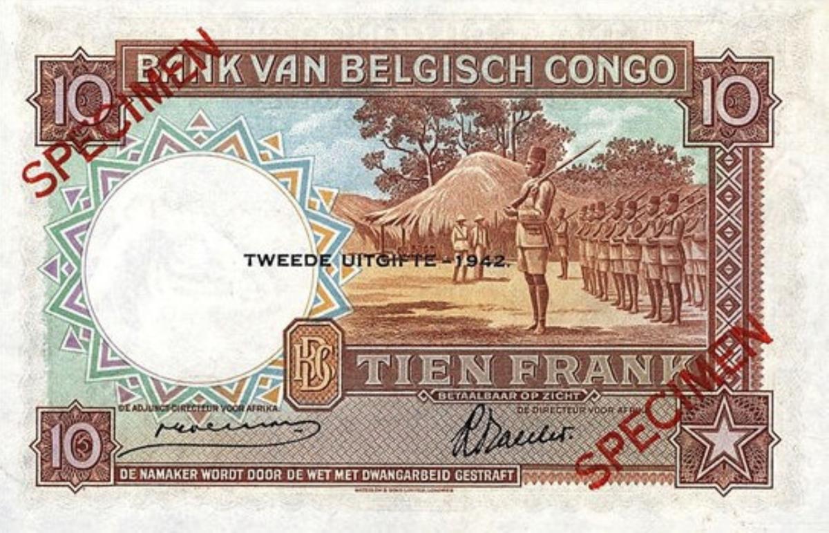 Back of Belgian Congo p14Bs: 10 Francs from 1942
