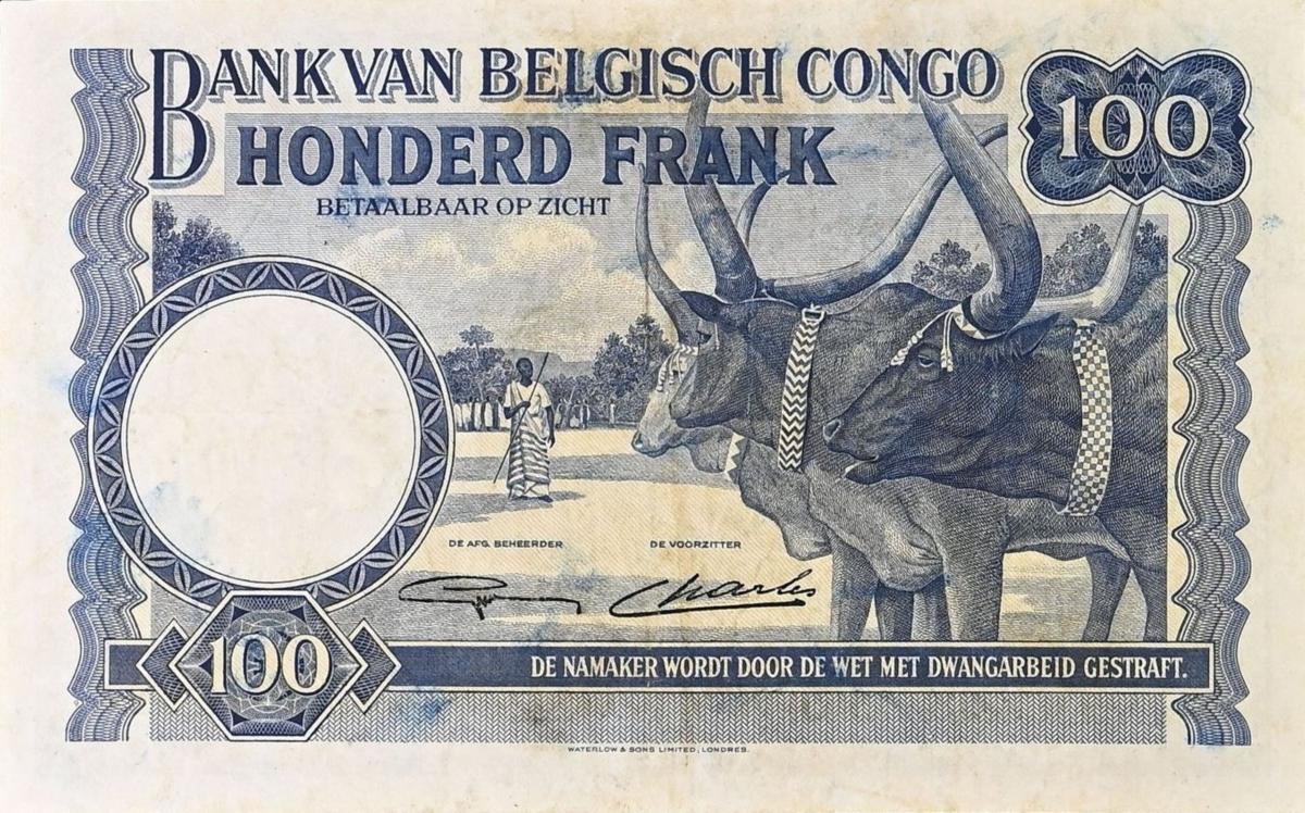 Back of Belgian Congo p17c: 100 Francs from 1946