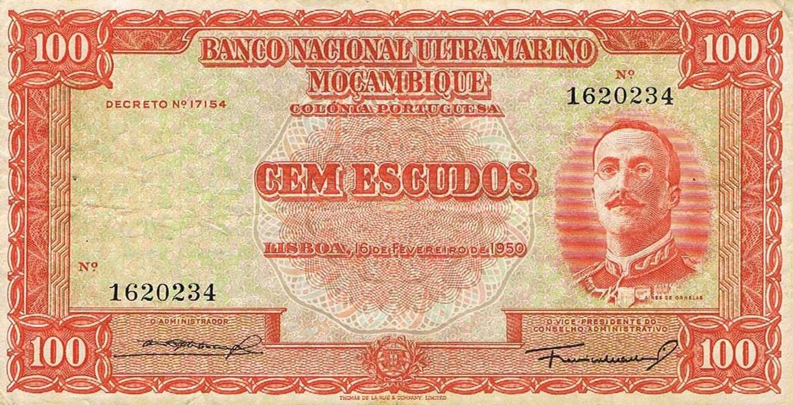 Front of Mozambique p103: 100 Escudos from 1950