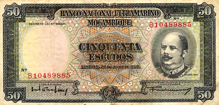 Front of Mozambique p106a: 50 Escudos from 1958
