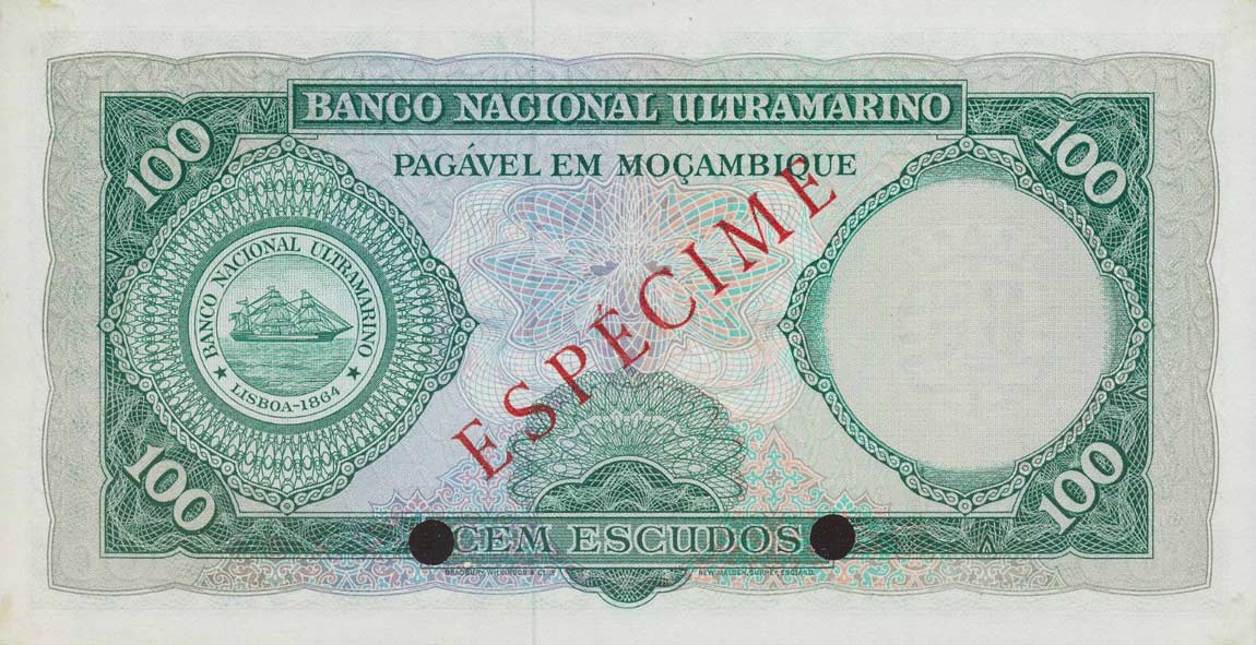 Back of Mozambique p109s: 100 Escudos from 1961