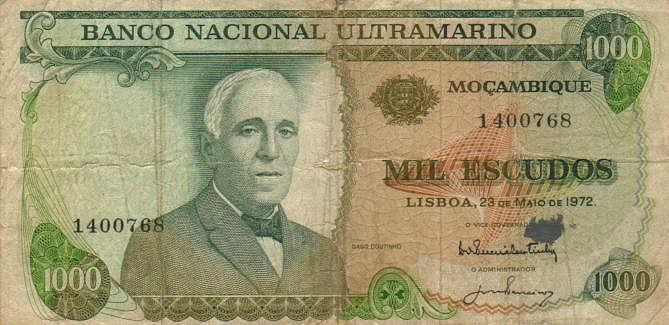 Front of Mozambique p115a: 1000 Escudos from 1972