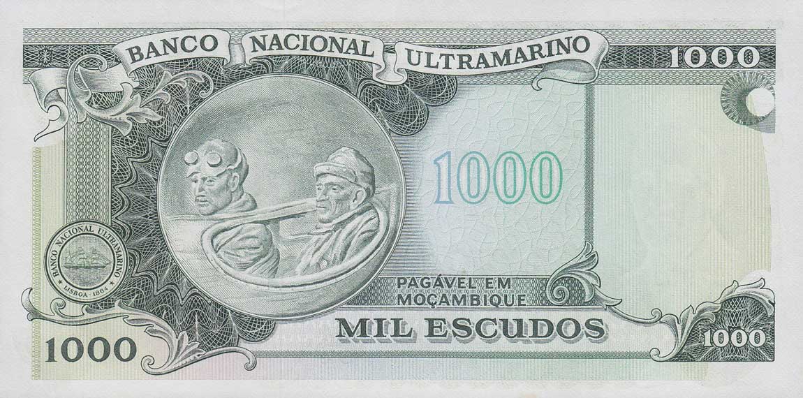 Back of Mozambique p119a: 1000 Escudos from 1976