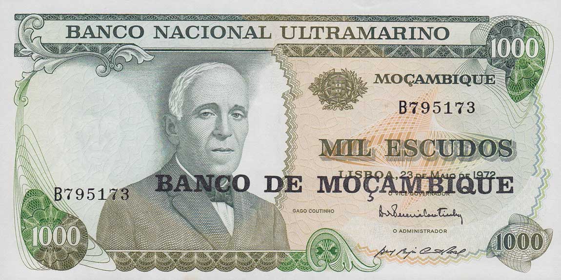 Front of Mozambique p119a: 1000 Escudos from 1976