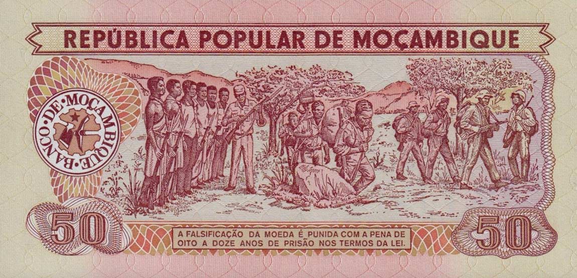 Back of Mozambique p129a: 50 Meticas from 1983