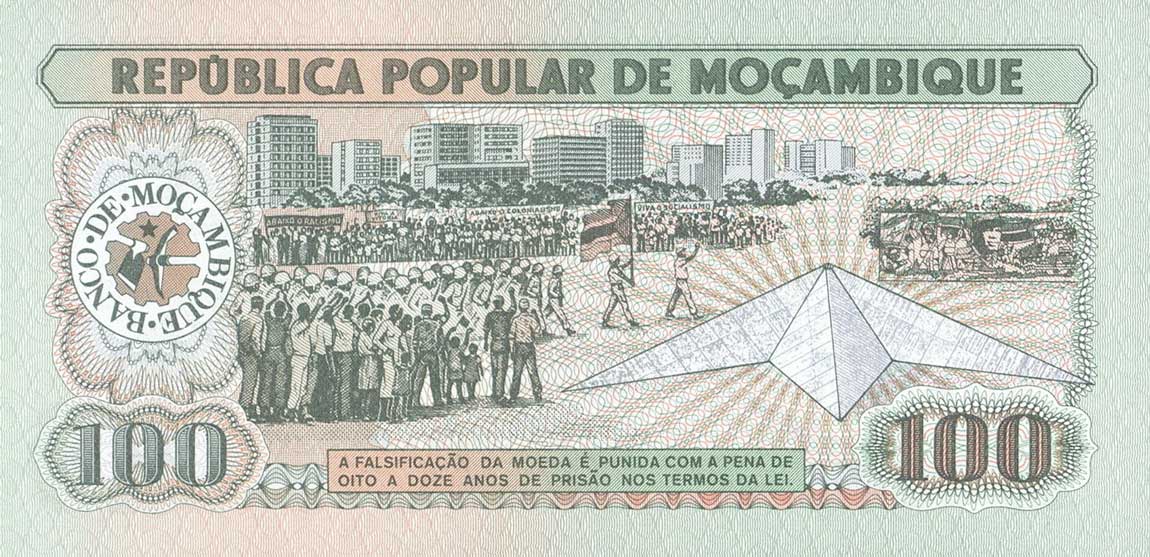 Back of Mozambique p130r: 100 Meticas from 1983