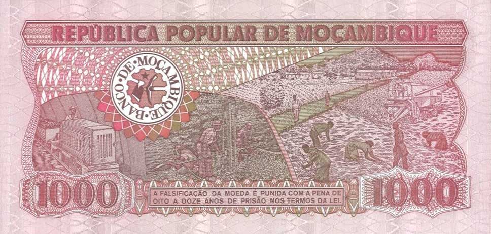 Back of Mozambique p132a: 1000 Meticas from 1983