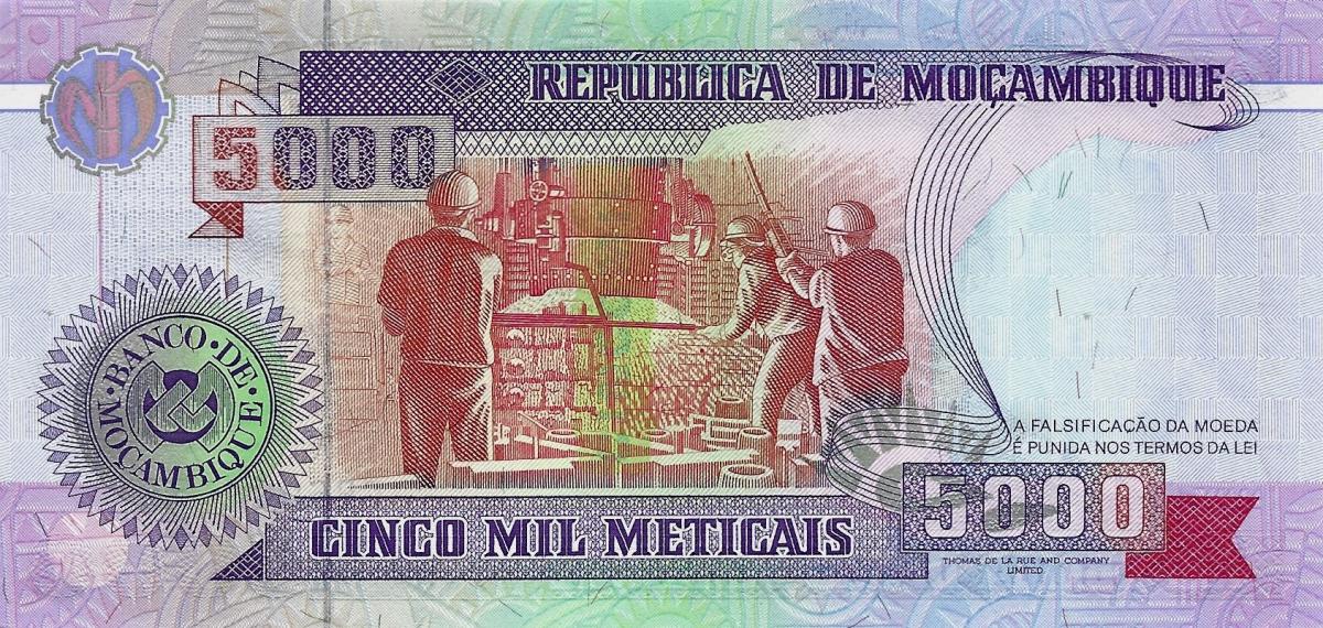 Back of Mozambique p136: 5000 Meticas from 1991