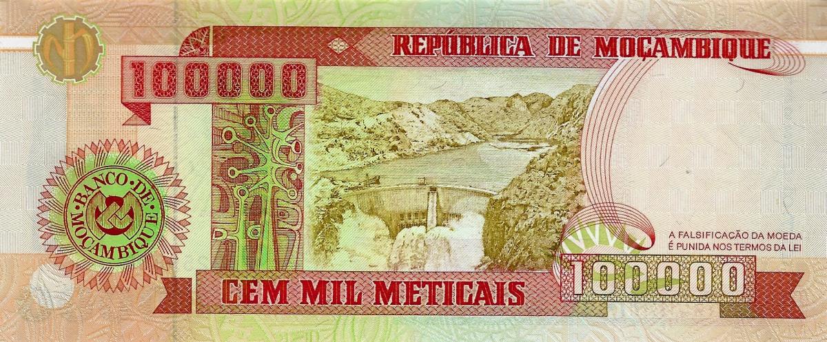 Back of Mozambique p139: 100000 Meticas from 1993