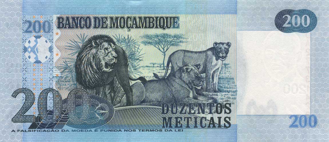 Back of Mozambique p152a: 200 Metica from 2011