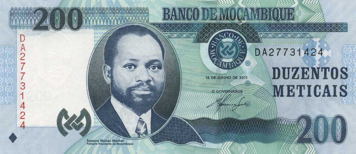 Front of Mozambique p152a: 200 Metica from 2011