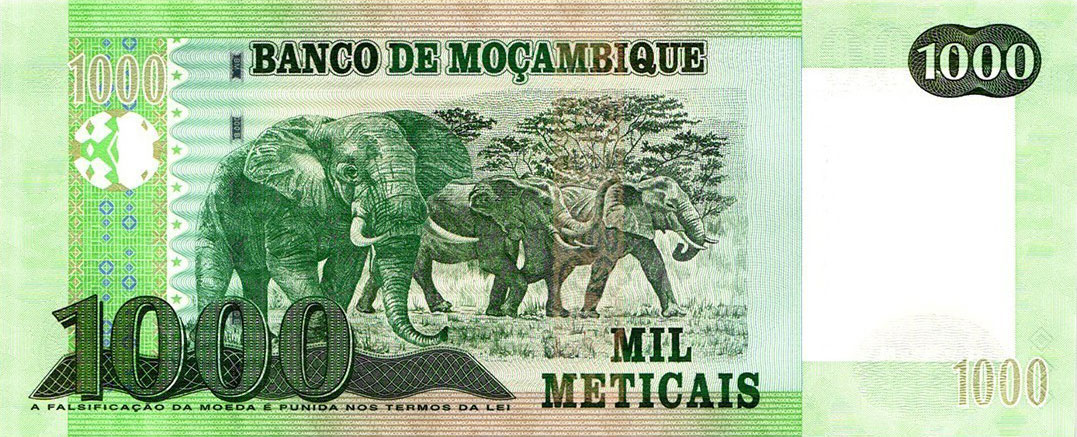 Back of Mozambique p154b: 1000 Metica from 2017