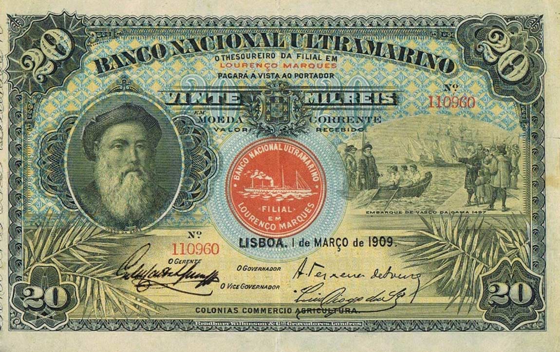 Front of Mozambique p40a: 20000 Reis from 1909