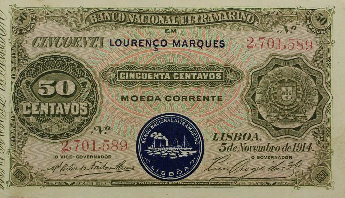 Front of Mozambique p55: 50 Centavos from 1914