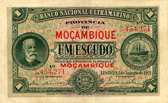 Front of Mozambique p66b: 1 Escudo from 1921