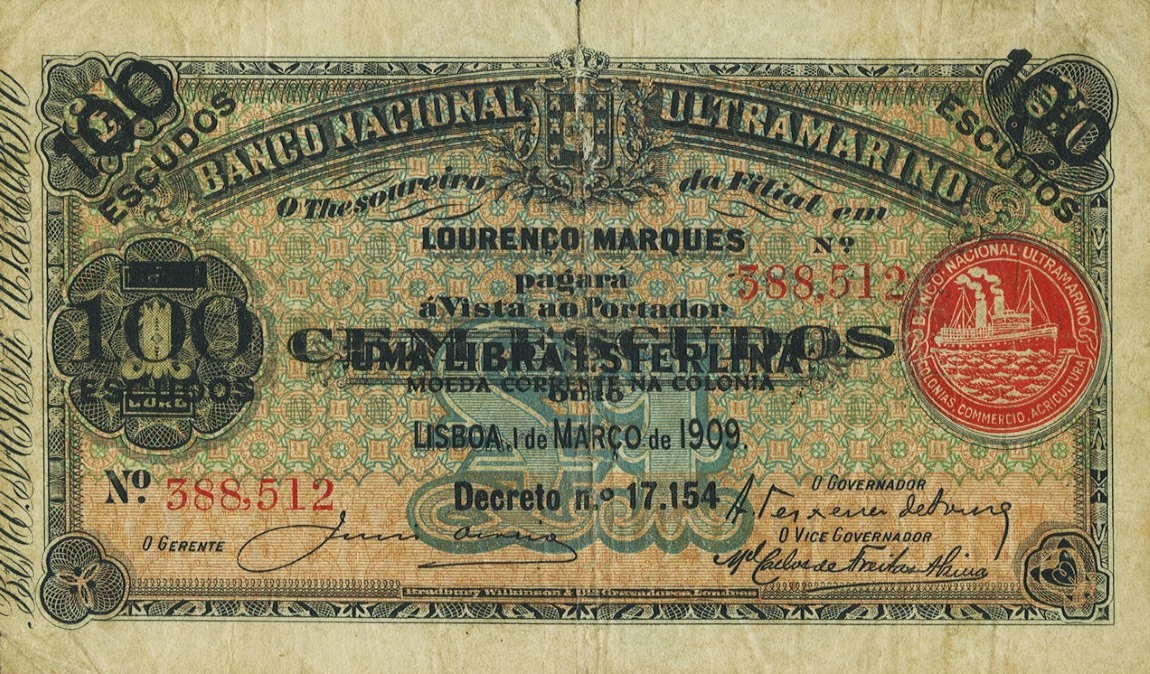 Front of Mozambique p72A: 100 Escudos from 1929