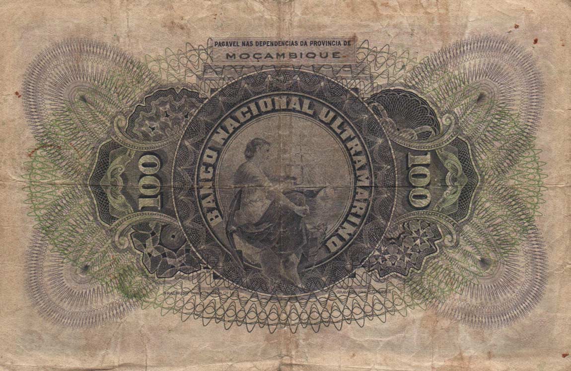 Back of Mozambique p72b: 100 Escudos from 1921