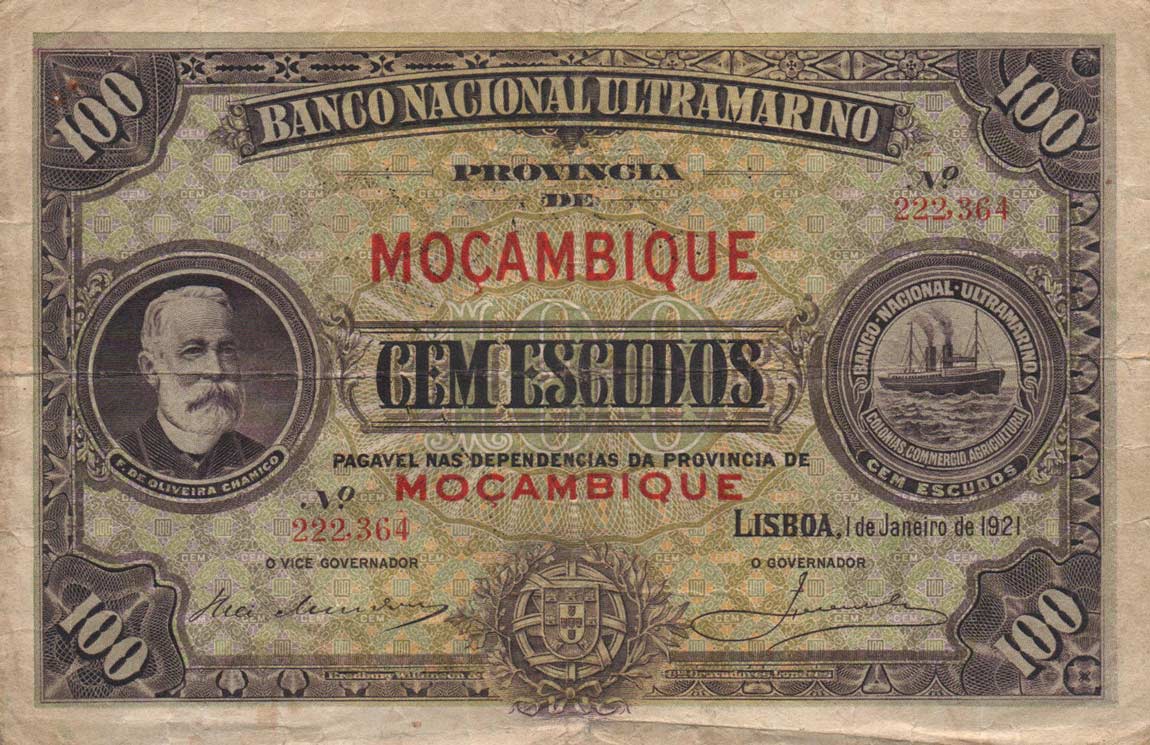 Front of Mozambique p72b: 100 Escudos from 1921