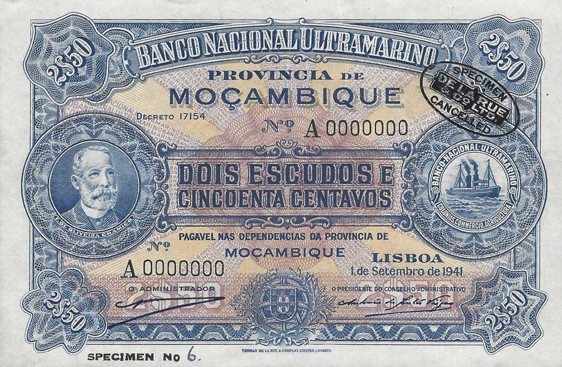 Front of Mozambique p82s: 2.5 Escudos from 1941