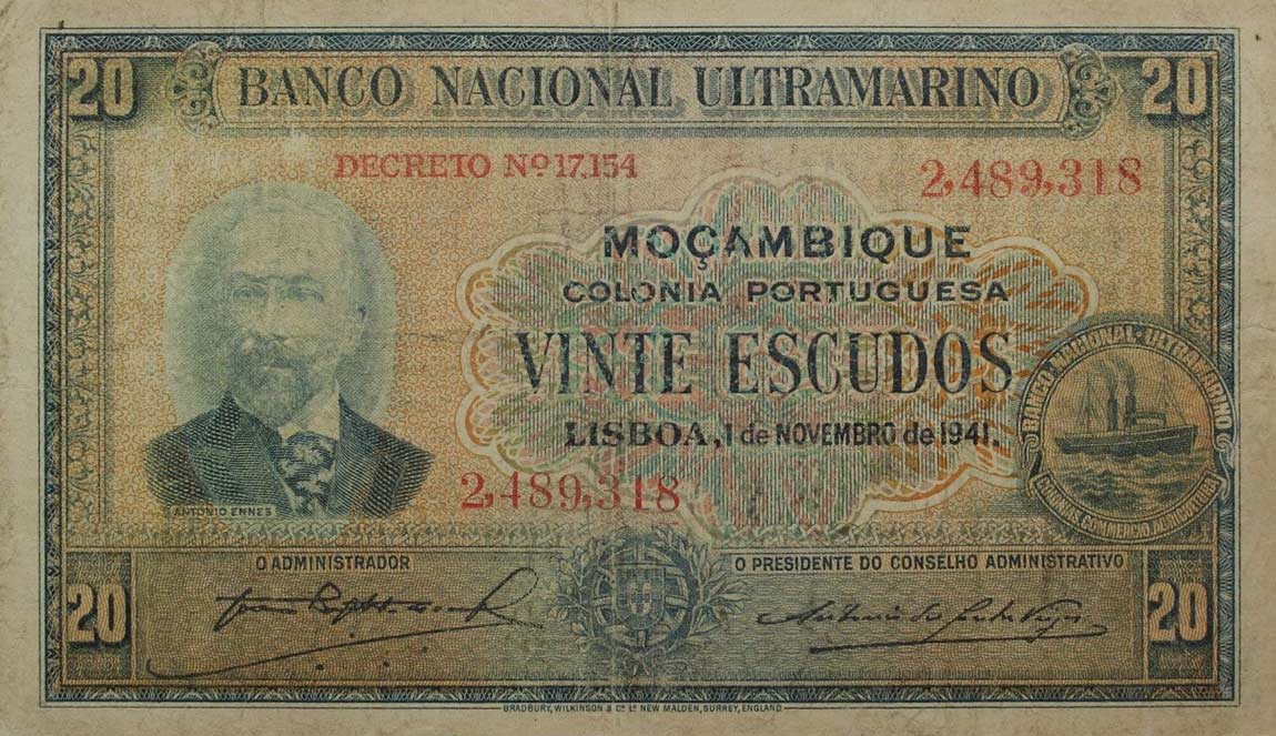 Front of Mozambique p85a: 20 Escudos from 1941