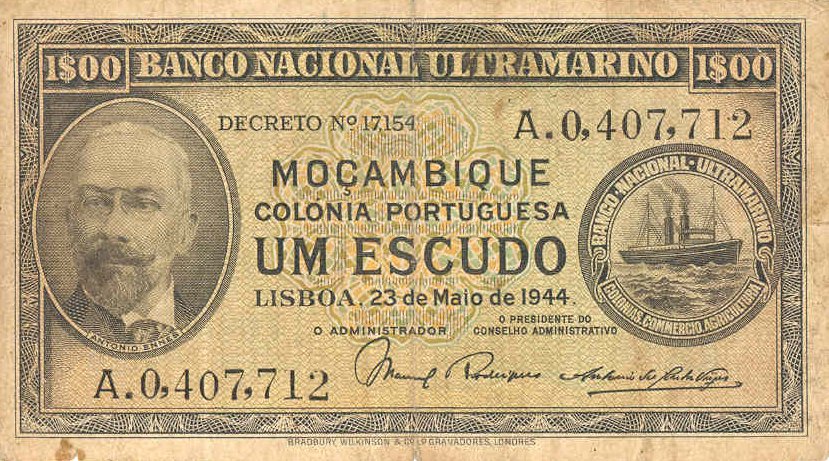 Front of Mozambique p92a: 1 Escudo from 1944