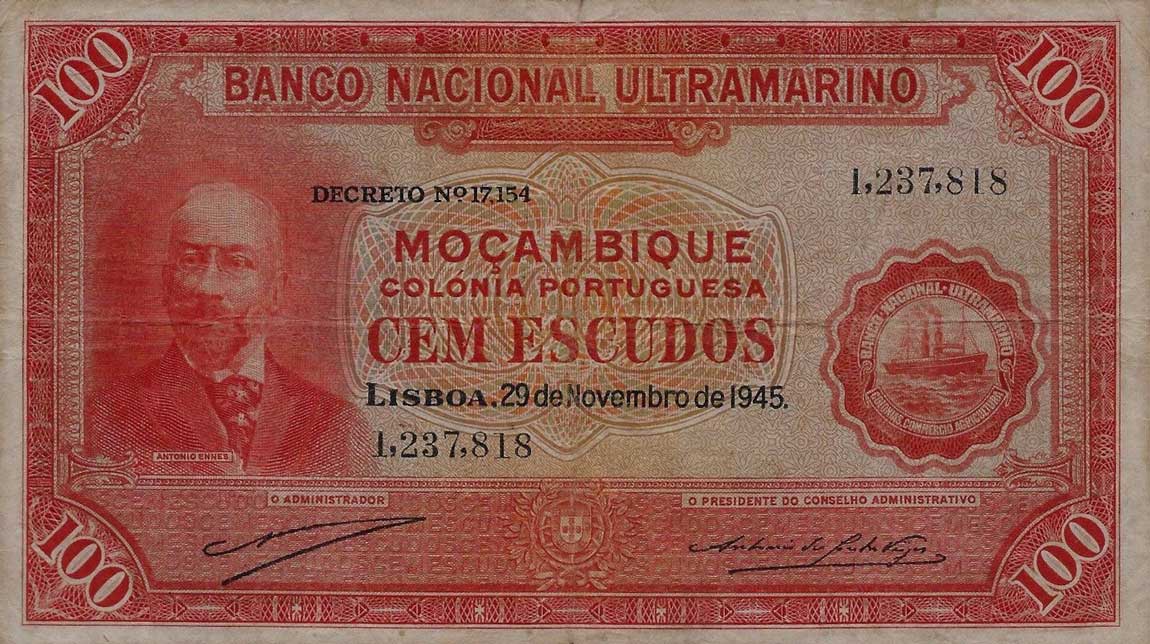 Front of Mozambique p97: 100 Escudos from 1945
