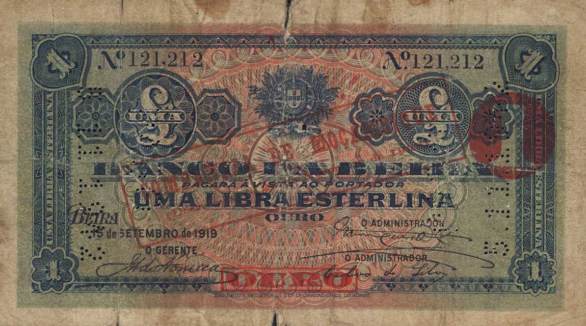 Front of Mozambique pR20: 1 Libra from 1919