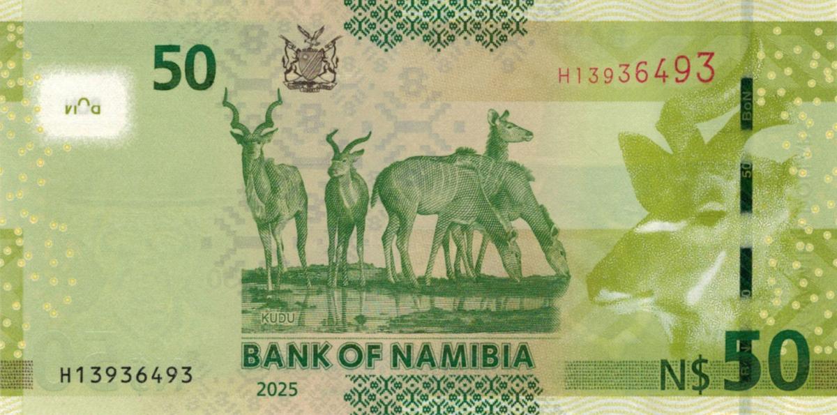 Back of Namibia p13d: 50 Namibia Dollars from 2025