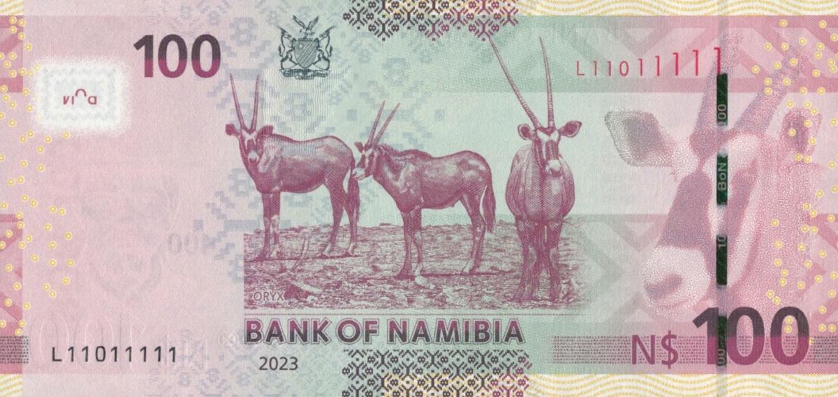 Back of Namibia p14c: 100 Namibia Dollars from 2023