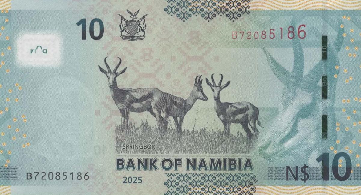 Back of Namibia p16c: 10 Namibia Dollars from 2025