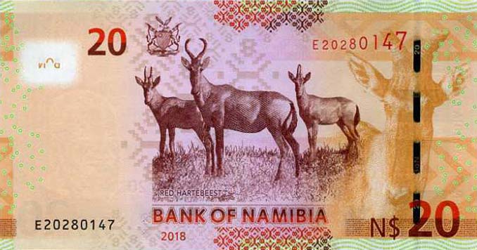 Back of Namibia p17b: 20 Namibia Dollars from 2018
